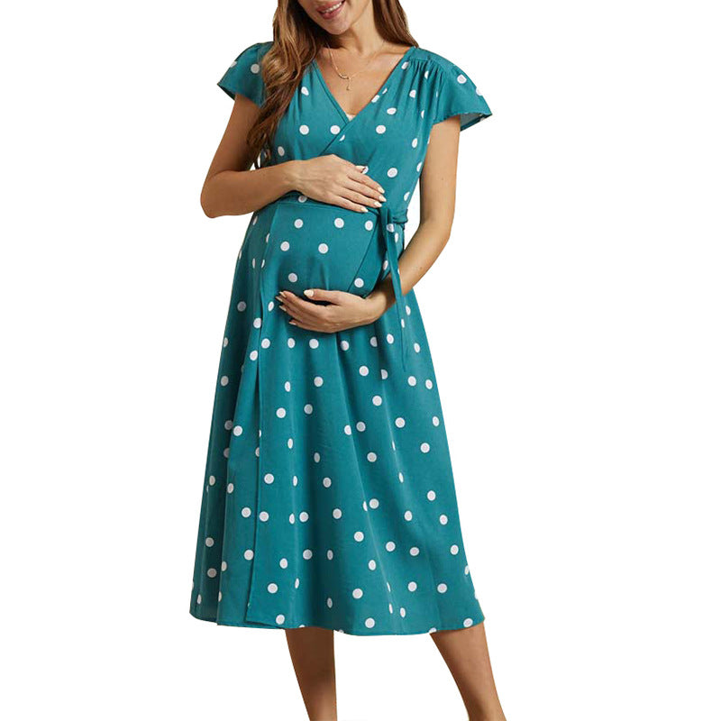 Green Polka Dot 2 in 1 Maternity & Nursing Dress